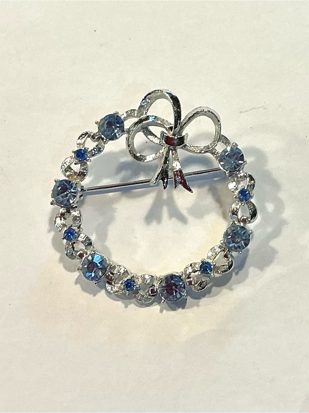 Vintage Rhinestone Wreath Brooch in Tones of Blues 1950’s/1960’s